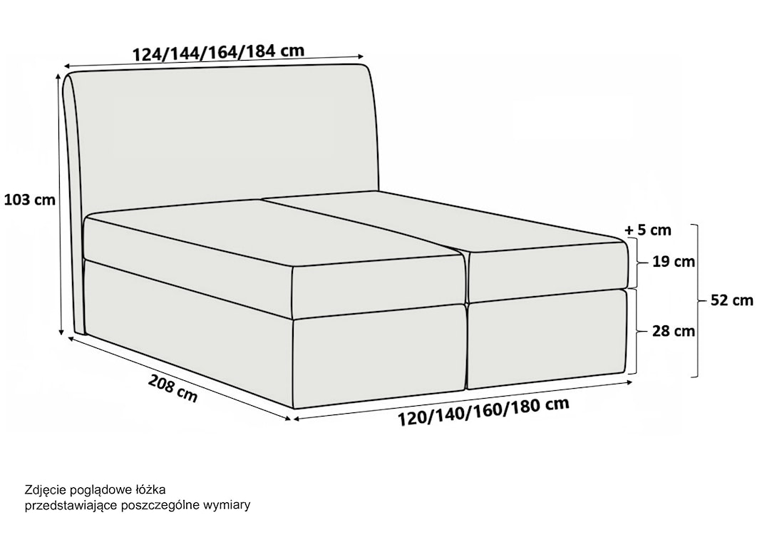Łóżko kontynentalne Potomje 180x200 z dwoma pojemnikami, materacem i topperem szare hydrofobowe  - zdjęcie 4