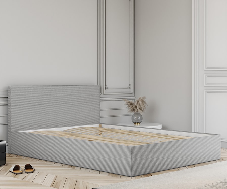 Łóżko tapicerowane 160x200 cm Campile z pojemnikiem jasnoszare sztruks  - zdjęcie 4