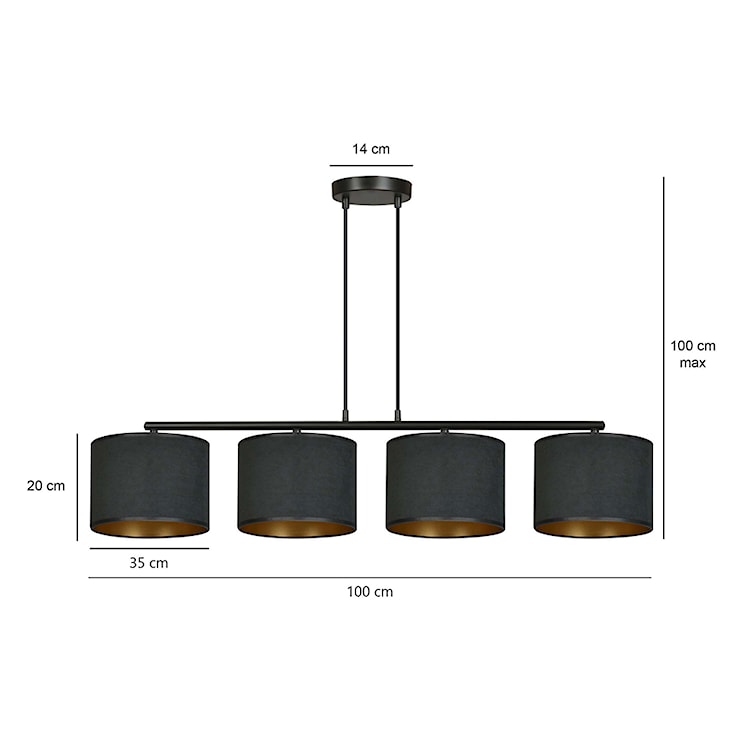 Lampa wisząca Hellid x4 97 cm czarna  - zdjęcie 7