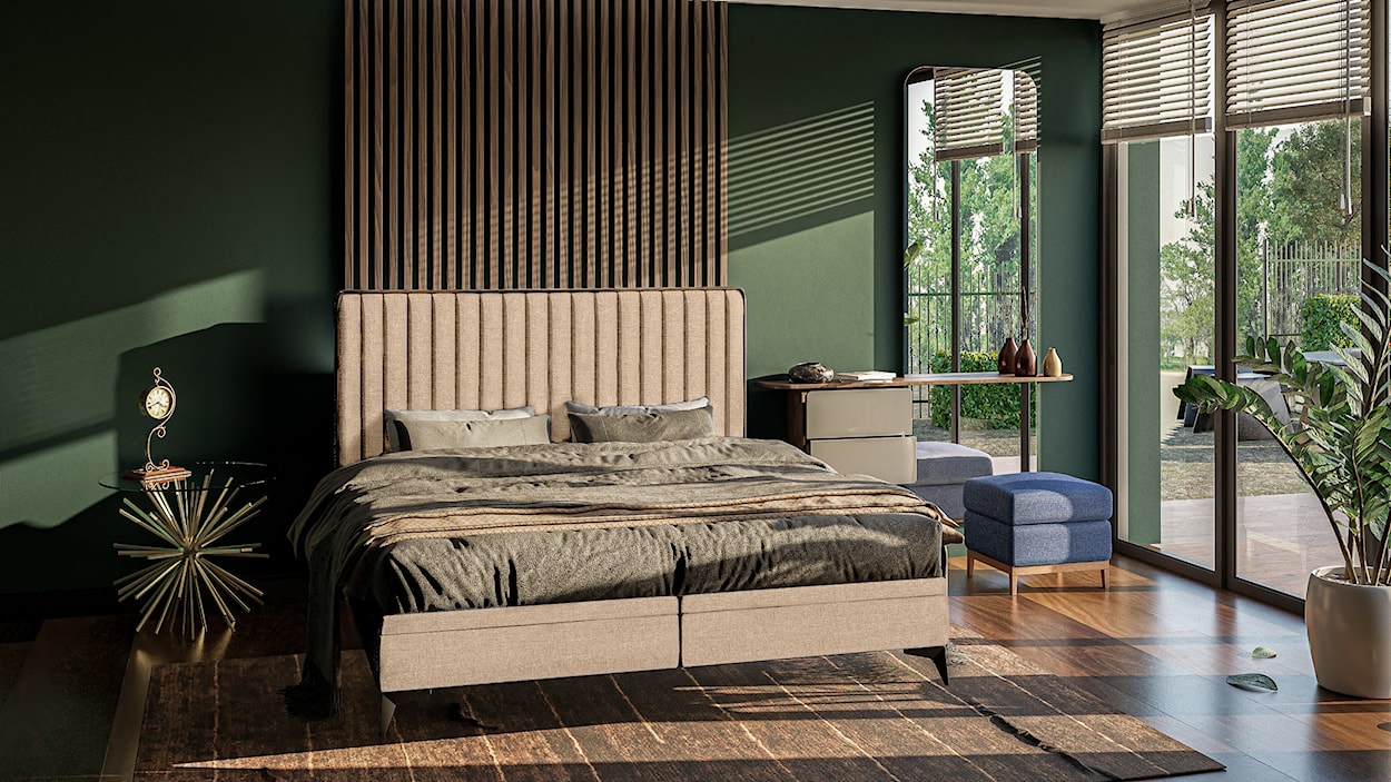 Łóżko tapicerowane 180x200 cm Fagnano z pojemnikami beżowe  - zdjęcie 4