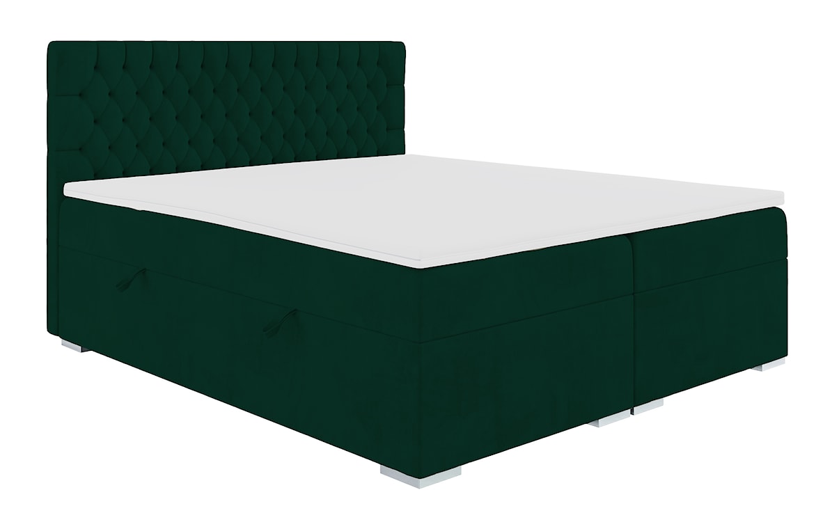 Łóżko kontynentalne 180x200 cm Persival z pojemnikami i topperem zielone welur  - zdjęcie 3