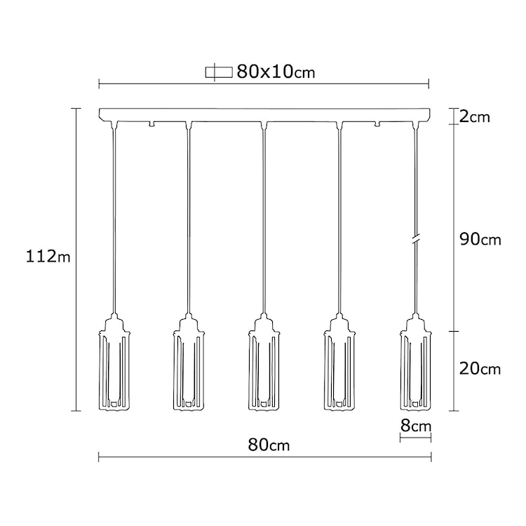 Lampa sufitowa Naomet x5 80 cm czarna  - zdjęcie 4