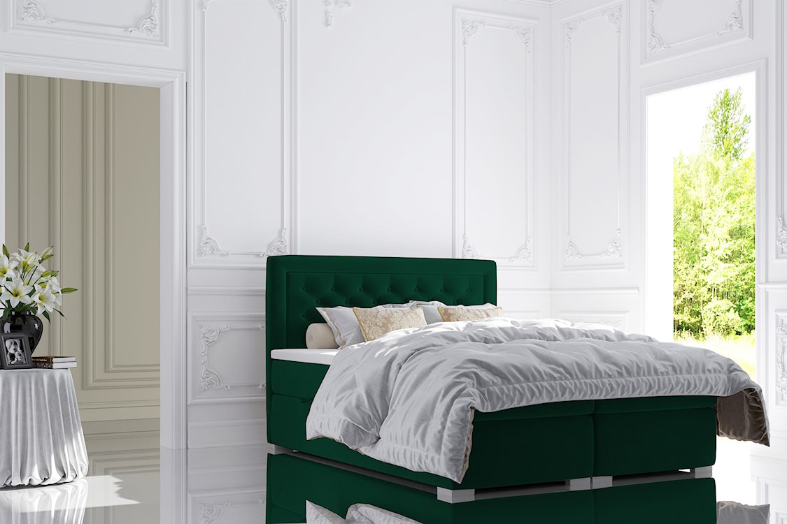 Łóżko kontynentalne 140x200 cm Glorn z pojemnikami i topperem zielone welur hydrofobowy  - zdjęcie 2