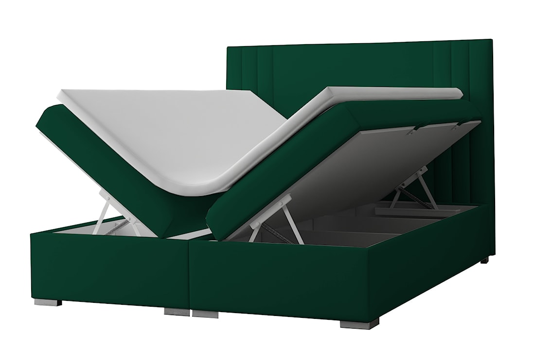 Łóżko kontynentalne 180x200 cm Monder z pojemnikami i topperem zielone welur hydrofobowy 