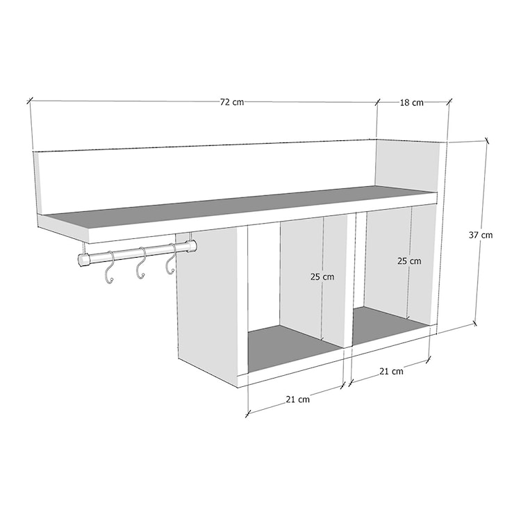 Półka ścienna do kuchni Paires z haczykami sosna  - zdjęcie 3