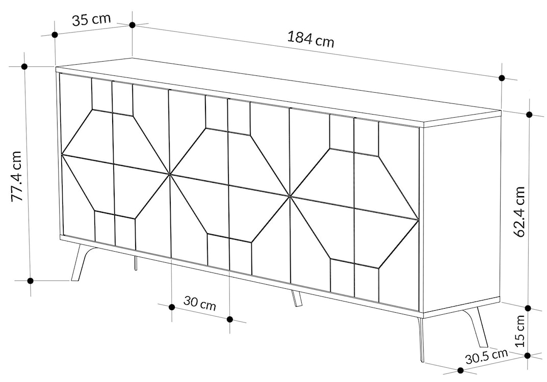 Komoda sześciodrzwiowa Lelaken 184 cm z geometrycznym wzorem na froncie antracyt  - zdjęcie 6