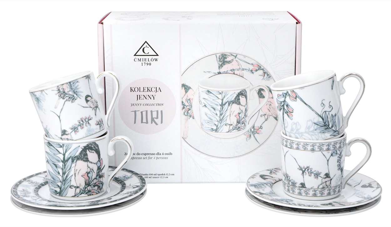 Zestaw filiżanek dla 4 os. porcelanowy Jenny 100 ml wielokolorowy 