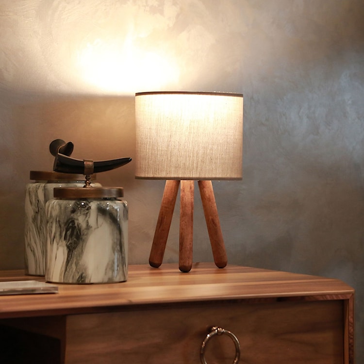 Lampa stołowa Fiestvier ciemnoszary klosz/drewno bukowe  - zdjęcie 2