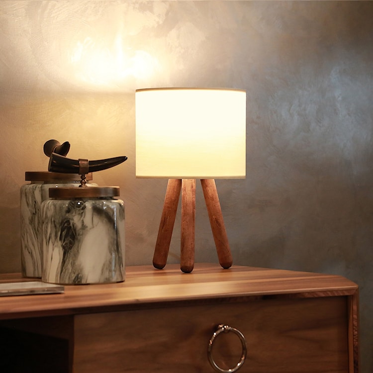Lampka na biurko Fiestvier beżowy klosz/ drewno bukowe  - zdjęcie 2