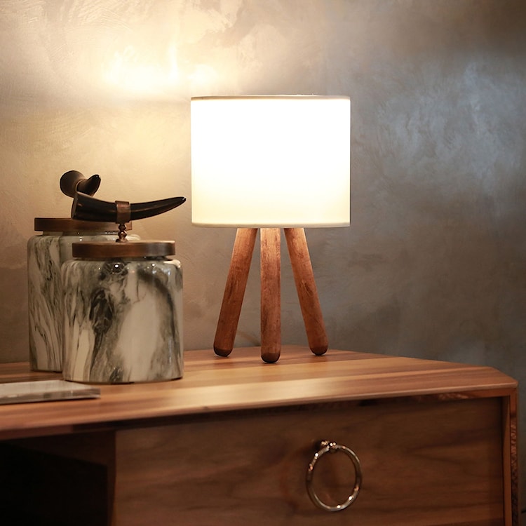 Lampa stołowa Fiestvier kremowy klosz/drewno bukowe  - zdjęcie 2