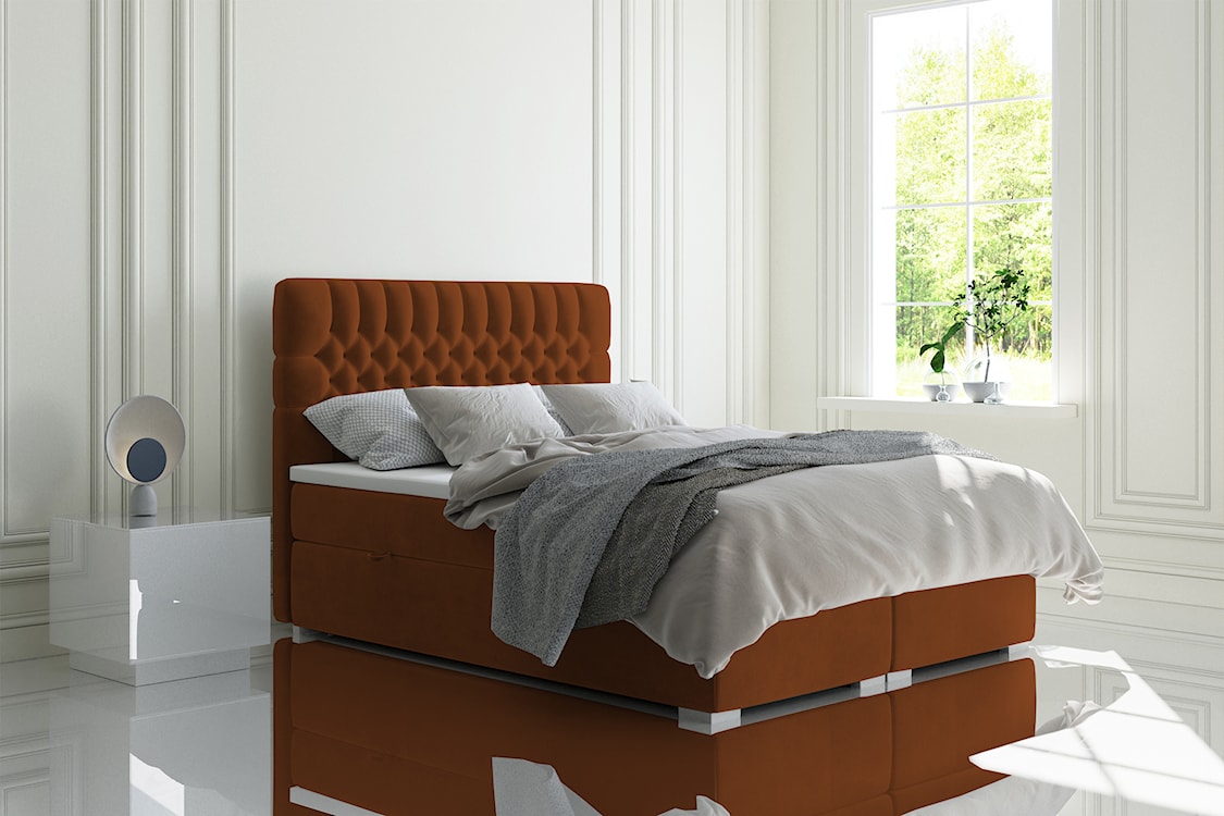 Łóżko kontynentalne 140x200 cm Persival z pojemnikami i topperem miedziane welur hydrofobowy  - zdjęcie 2
