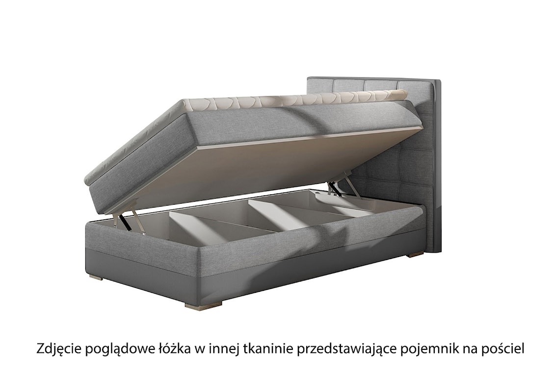 Łóżko kontynentalne Yassan 90x200 cm jednoosobowe z pojemnikiem jasnoszare / czarne plecionka / ekoskóra prawostronne  - zdjęcie 3