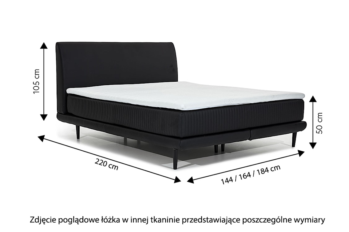 Łóżko tapicerowane Odelle 180x200 cm z materacem bonellowym i topperem granatowe welur hydrofobowy  - zdjęcie 3