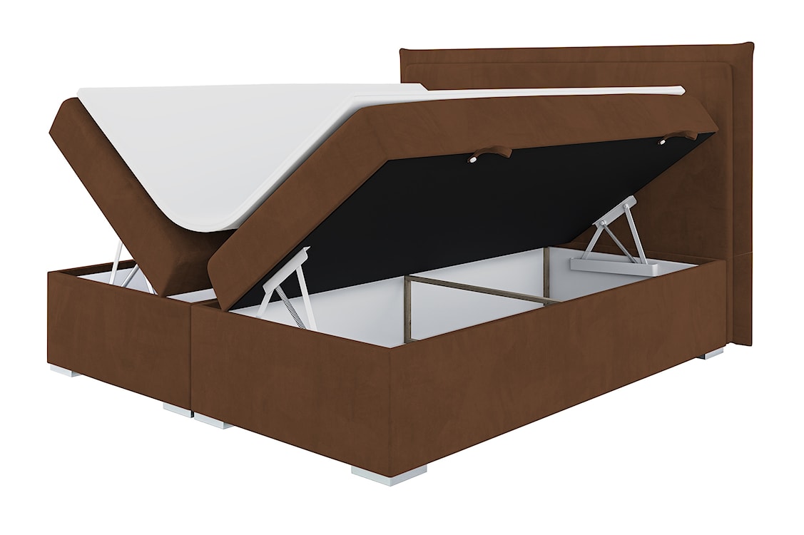 Łóżko kontynentalne 140x200 cm Nurdicer z pojemnikami i topperem brązowe welur hydrofobowy