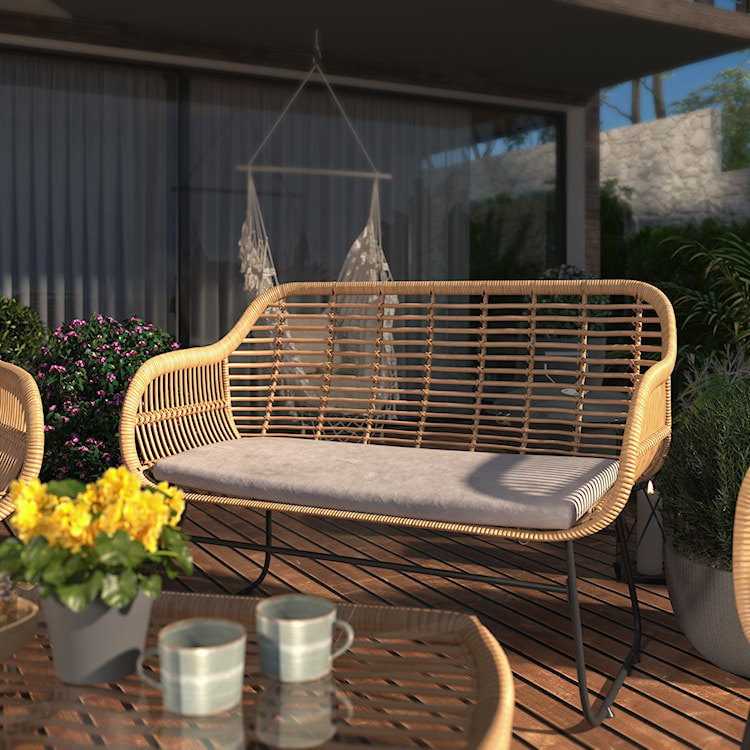 Zestaw mebli ogrodowych Sytly sofa z dwoma fotelami i stolikiem pleciony ze szklanym blatem naturalny/czarny  - zdjęcie 4