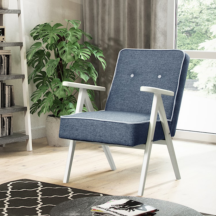 Fotel MidCentury niebieski  - zdjęcie 2