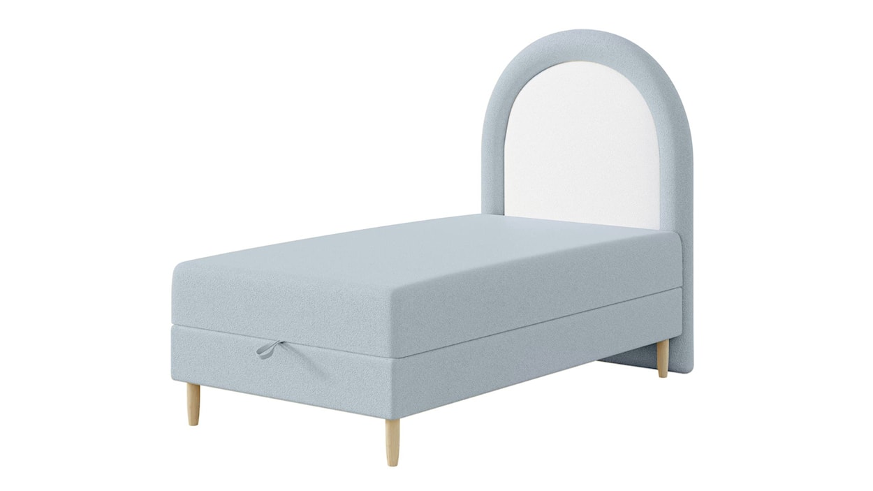 Łóżko kontynentalne dla dziecka 90x160 cm Asparetto z pojemnikiem błękitne w tkaninie boucle  - zdjęcie 3