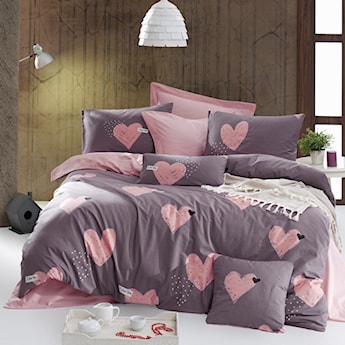 Komplet pościeli bawełnianej Zehrac 200x220 cm szaro-różowa w serduszka