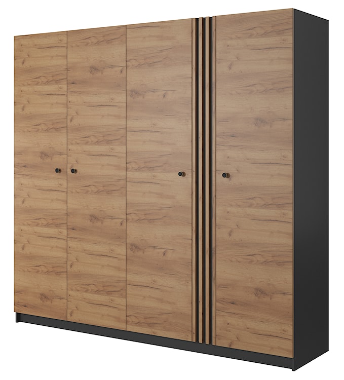 Szafa czterodrzwiowa Glorty 220 cm antracyt / dąb craft złoty 