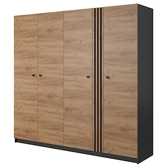 Szafa czterodrzwiowa Glorty 220 cm antracyt / dąb craft złoty