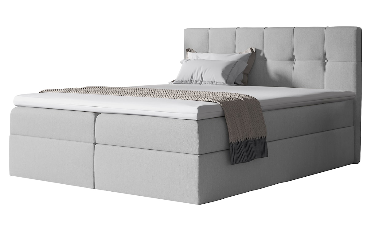 Łóżko kontynentalne Verdeni 120x200 z dwoma pojemnikami, materacem i topperem szare hydrofobowe 