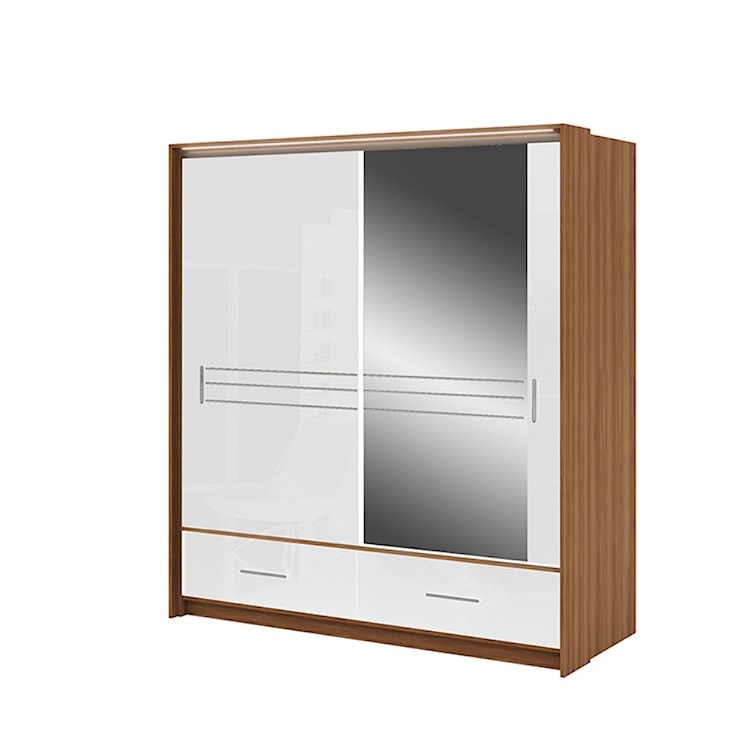 Szafa przesuwna z lustrem Primker 203x225x61 cm Śliwa / Czarny połysk