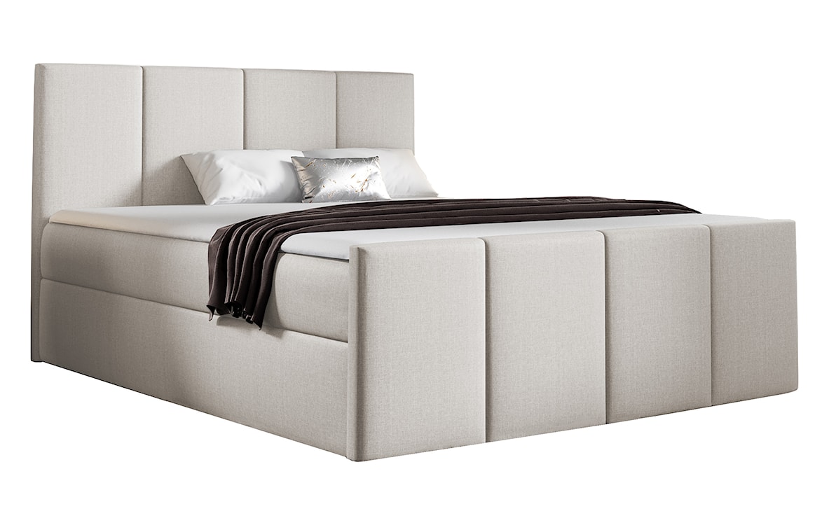 Łóżko kontynentalne Morrone 120x200 z dwoma pojemnikami, materacem i topperem szarobeżowe
