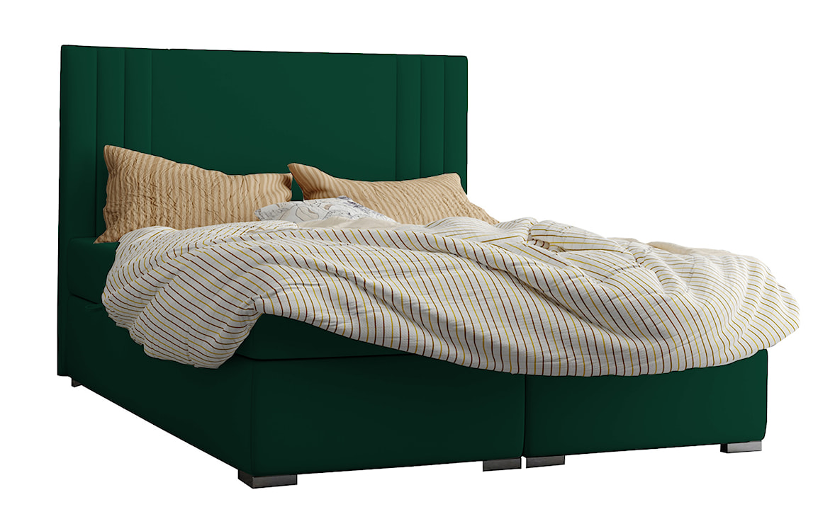 Łóżko kontynentalne 140x200 cm Monder z pojemnikami i topperem zielone welur hydrofobowy  - zdjęcie 3