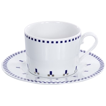 Filiżanka porcelanowa ze spodkiem Folk Fusion I 250 ml biało-niebieska