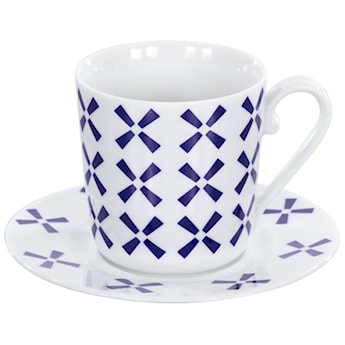 Filiżanka porcelanowa ze spodkiem Folk Fusion II 170 ml biało-niebieska