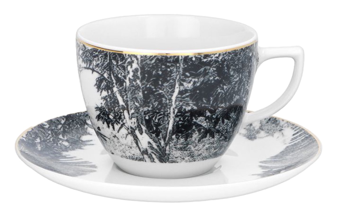 Filiżanka porcelanowa ze spodkiem City 250 ml biało-czarna 