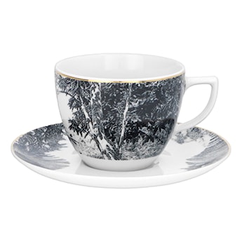 Filiżanka porcelanowa ze spodkiem City 250 ml biało-czarna