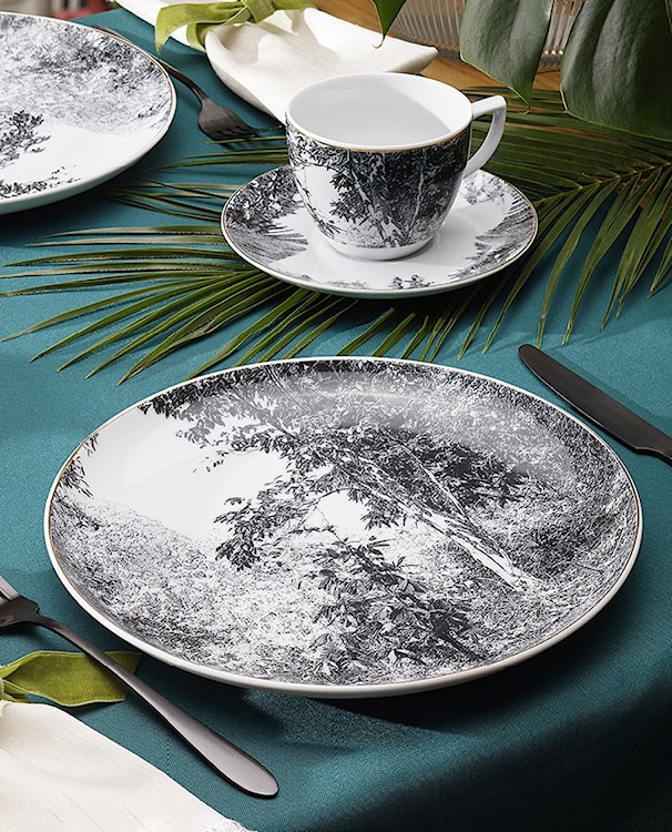 Filiżanka porcelanowa ze spodkiem City 250 ml biało-czarna  - zdjęcie 4