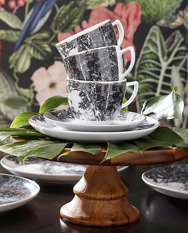 Filiżanka porcelanowa ze spodkiem City 250 ml biało-czarna  - zdjęcie 2