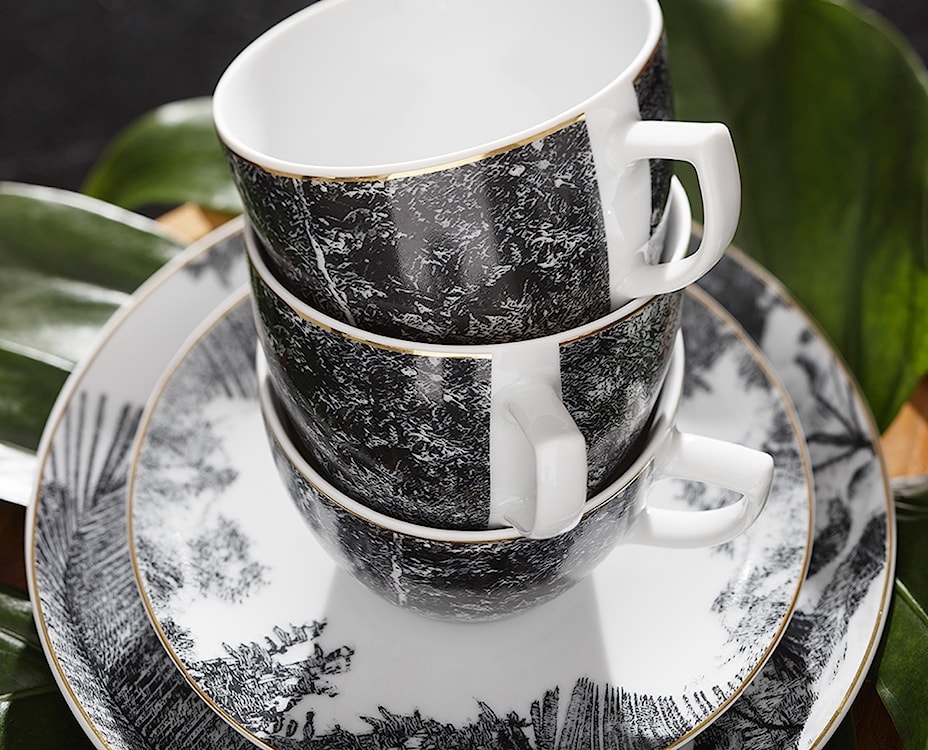 Filiżanka porcelanowa ze spodkiem City 250 ml biało-czarna  - zdjęcie 3