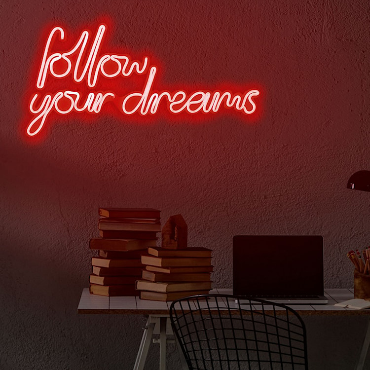 Neon na ścianę Letely z napisem Follow Your Dreams czerwony  - zdjęcie 3