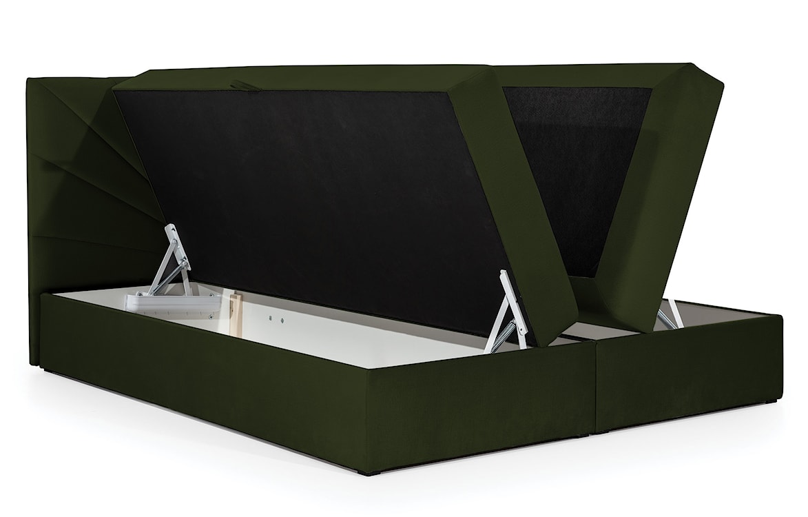 Łóżko kontynentalne Potomje 180x200 z dwoma pojemnikami, materacem i topperem oliwkowe hydrofobowe  - zdjęcie 3