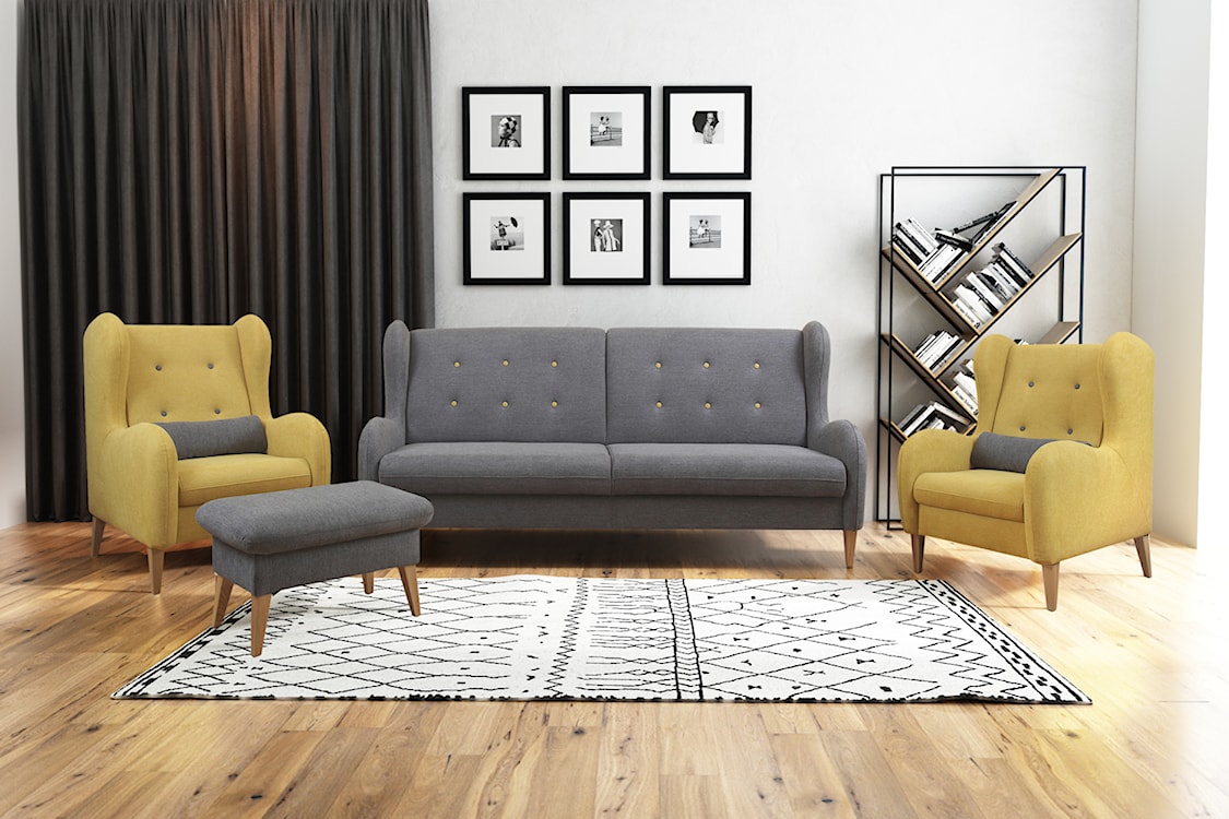 Podnóżek Grimmu jasnoszary w tkaninie hydrofobowej welur nogi jasne drewno  - zdjęcie 3