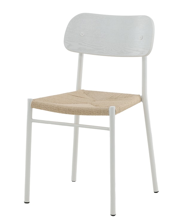 Krzesło drewniane Blimment plecione siedzisko beżowo/białe 
