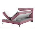 Łóżko kontynentalne 160x200 cm Rubeuz z pojemnikami i topperem różowe welur hydrofobowy