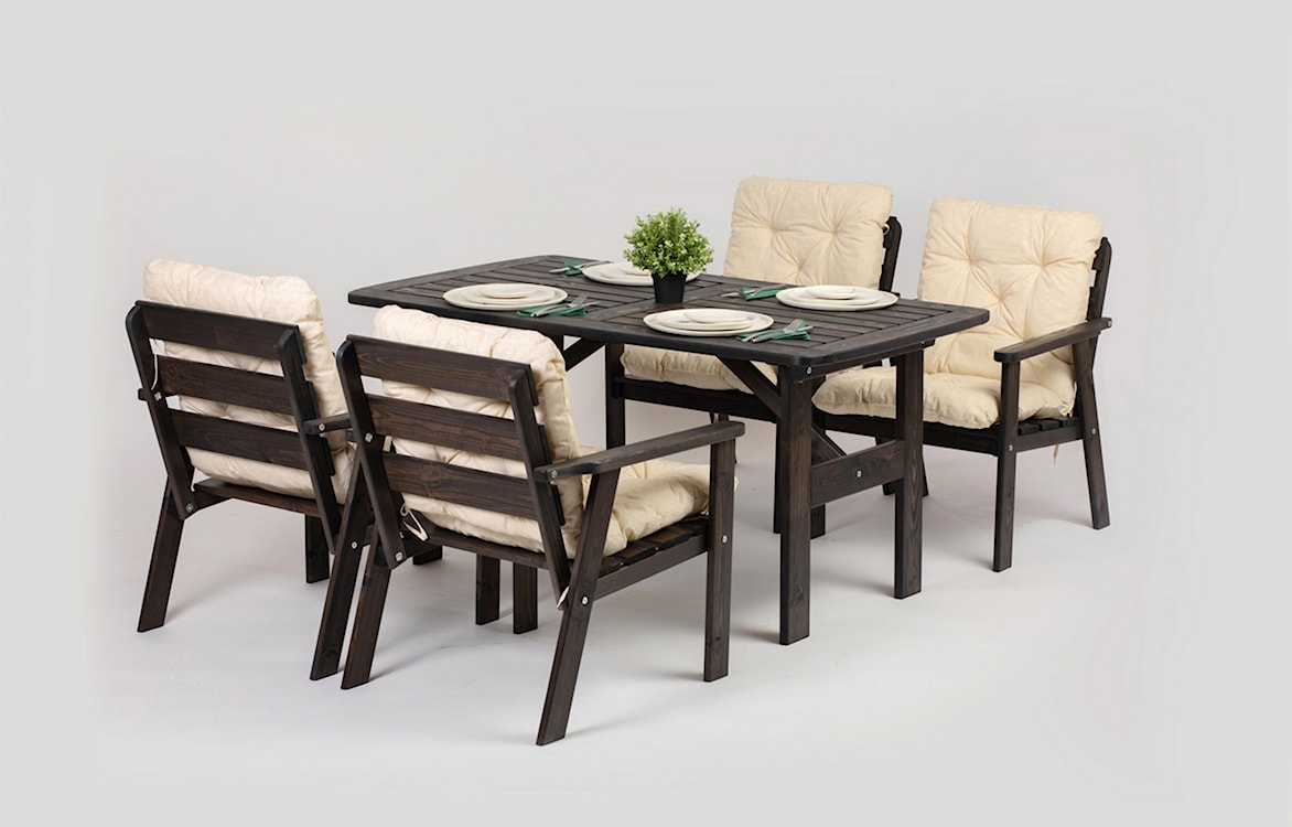 Zestaw mebli ogrodowych Avoints stół z 4 krzesłami szary i beżowymi poduszkami  - zdjęcie 3