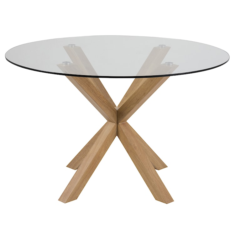 Stół do jadalni okrągły Kardema średnica 119 cm szklany na dębowej podstawie  - zdjęcie 3