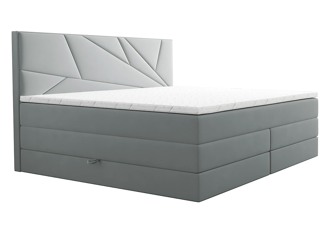 Łóżko kontynentalne 180x200 cm Vendes z pojemnikami materacami bonnellowymi i kieszeniowym jasnoszare welur hydrofobowy 
