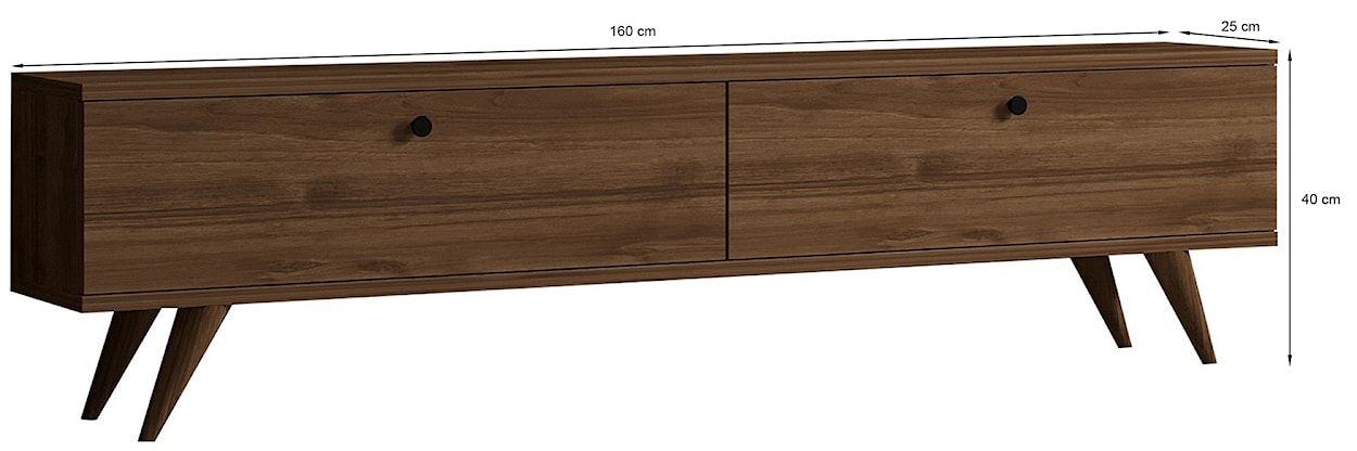 Szafka RTV Sastaley 160 cm orzech z czarnymi nogami  - zdjęcie 5