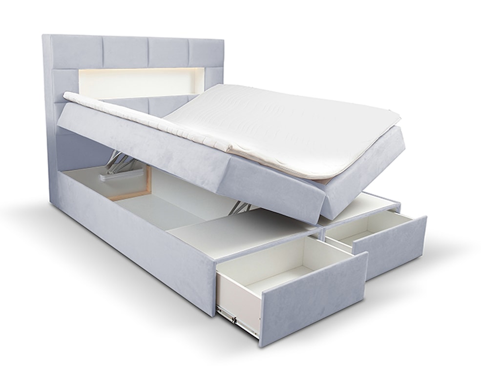 Łóżko kontynentalne 160x200 cm Celaeno z pojemnikami, tapperem i materacem kieszeniowym jasnoszare  - zdjęcie 4