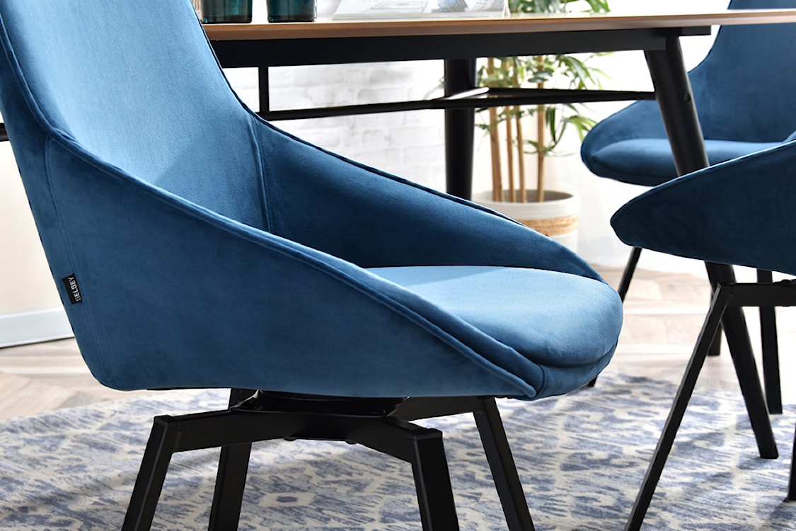 Krzesło tapicerowane Yanii z podłokietnikami niebieskie na czarnej podstawie  - zdjęcie 7
