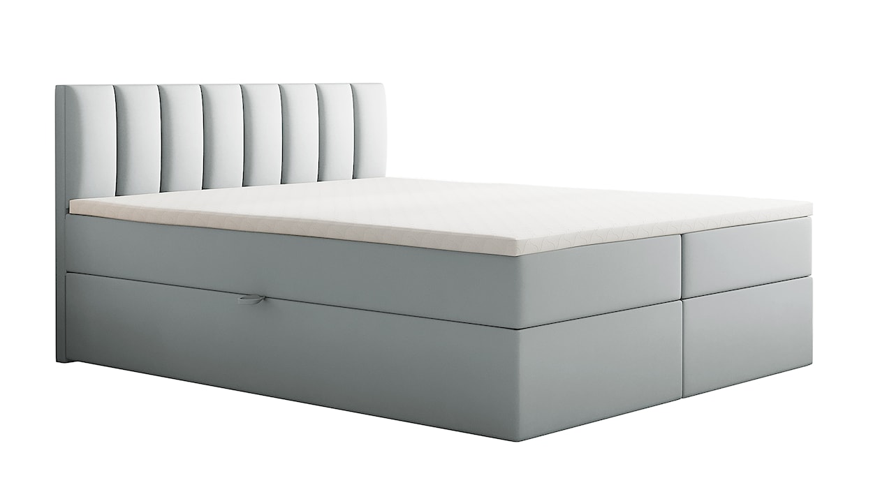 Łóżko kontynentalne 140x200 cm Carbini z pojemnikami  i materacem kieszeniowym jasnoszare welur hydrofobowy 
