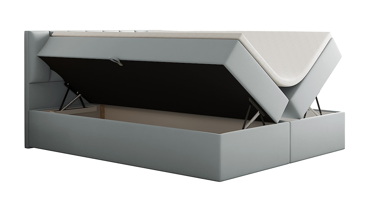 Łóżko kontynentalne 140x200 cm Carbini z pojemnikami  i materacem bonellowym jasnoszare welur hydrofobowy  - zdjęcie 3