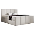 Łóżko kontynentalne Morrone 140x200 z dwoma pojemnikami, materacem i topperem szarobeżowe