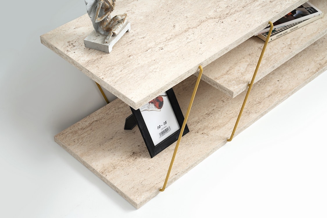 Szafka RTV Ceeza 120 cm trawertyn/ złoty stelaż  - zdjęcie 3